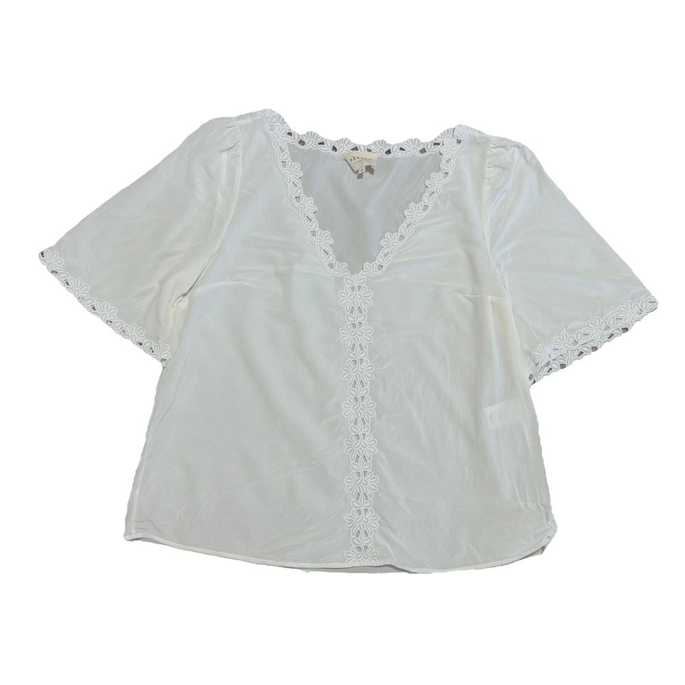 Sezane Ivory Ilonie Blouse Size 10 US Womens Designer Silk Top Cream Loose Fit - Picture 5 of 11